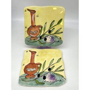 Julia Junkin "The Life of an Olive" pair of Trivets or Wall hanging Decor 6 1/2"